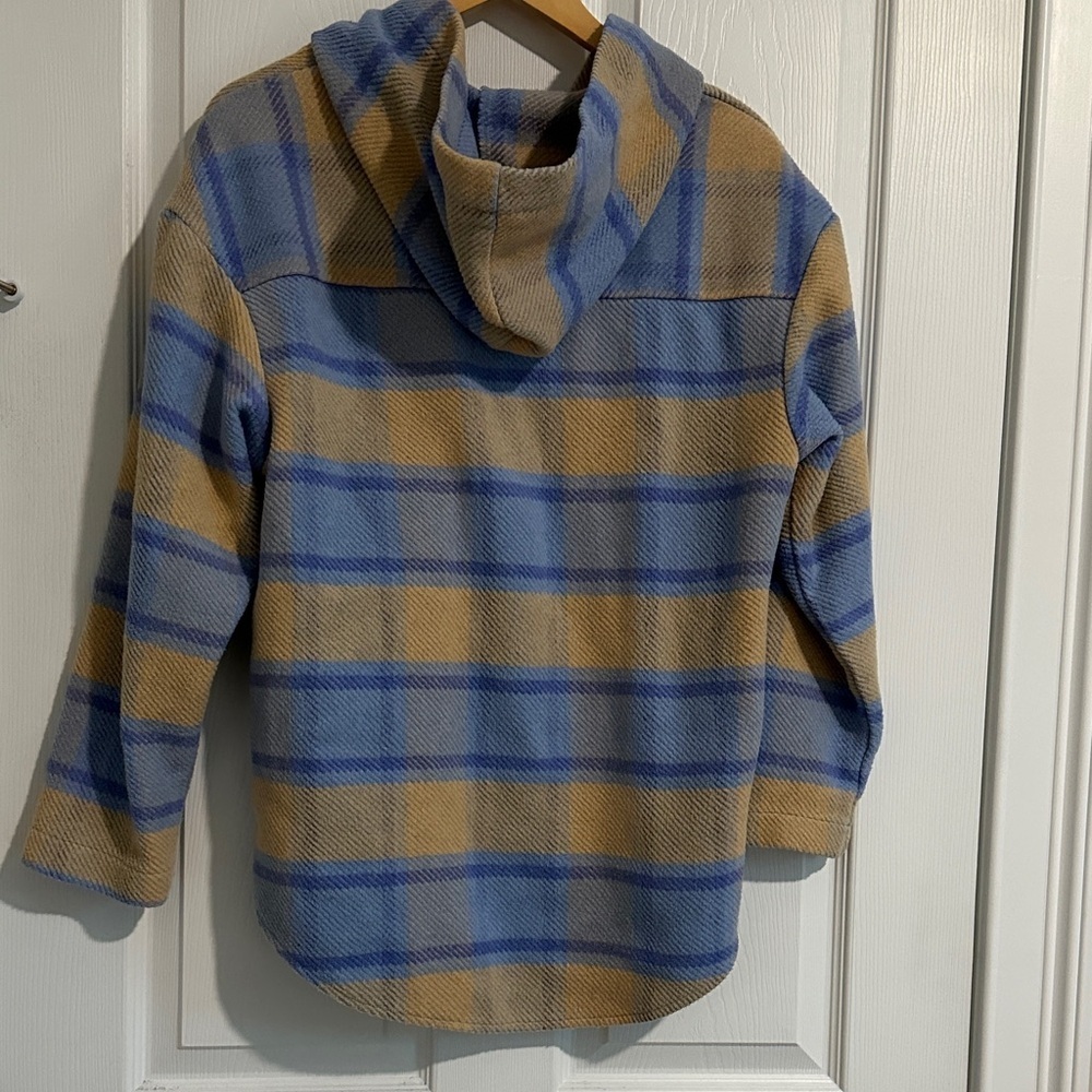 Blue and Tan Plaid Wild Fable Hooded Shacket - Picture 3 of 8